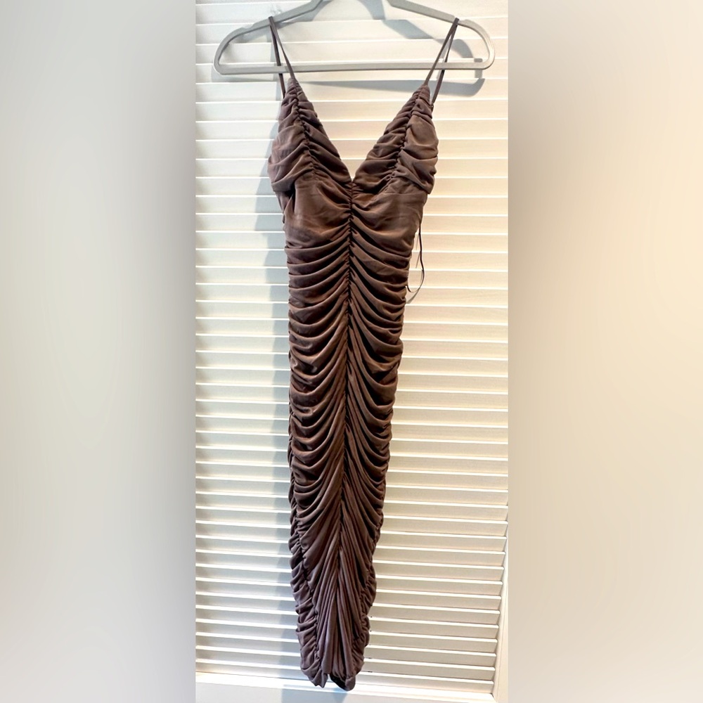 Taupe Brown Ruched Maxi Dress Fashion Nova SIZE S